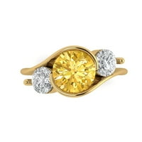 3. CT sjajan okrugli rez prozirni simulirani dijamant 18k žuti zlato Trobotan prsten s 7,25