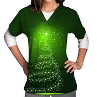 Ženski božićni piling vrhovi V-izrez Xmas Tree Ispis T majice Plus size Radna odjeća Nurse Uniform Tie