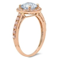 CT sjajan okrugli rez prozirni simulirani dijamant 18k ružičasto zlato halo pasijans sa accentima prsten