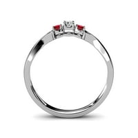 Ruby and Diamond Tri kameni prsten 0. CT TW u 14k bijelo zlato .Size 5.0