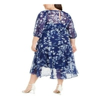 Klein ženski plavi rukav Dužina čaja Hi-lofalna haljina plus 22W