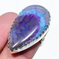 Plavi druzy Gemstone Handmade Sterling srebrni poklon nakit veličine 7