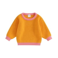 Toddler Baby Girls Candy Color Knit džemper s dugim rukavima Crewneck Contrast Color Pulover Jesen Zimski