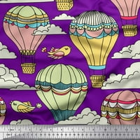 Soimoi Purple Georgette Viscose Tkanini Bird & Air Balloons Odmor Tkanina od dvorišta
