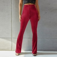 Žene Flare Gambers Ležerne prilike Ležerne prilike hlačeBell-dno su čvrste struke duge hlače crvene