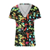 Letmjia Ljetni vrhovi za žene plus veličine klirence modne cvjetne tiskane čipke kratkih rukava bluza