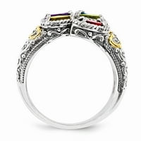 Sterling srebrni i 14K peto-kamen i dijamantni prsten za prsten za dijamantnu majku - veličina 6