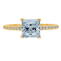 1. CT sjajan princezo simulirani plavi dijamant 14k žuti zlatni pasijans sa Accentima prsten sz 7.75