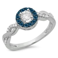 DazzlingRock kolekcija 0. Carat 14k okrugli plavi i bijeli dijamant Swirl Halo Angažman prsten CT, bijelo