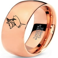 Volfram za surfanje morskog psa ribe Grinning band prsten za muškarce Žene Udobnost FIT 18K Rose Gold