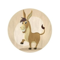 Okrugli ručnik za plažu Blago sivi smiješni crtani magarac i sretan lice konjskim putničkim krugom kružni