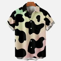 Muške havajske majice plus veličina modna krava print casual gumb down kratki rukav prednji džep natkriveni