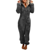 JSAierl ženski jednodijelni pidžama modni zip up kapuljač ruča omie simpatična čvrsta nejasna topli odjeća salon božićne pidžame