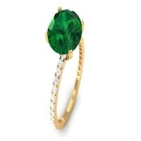Laboratorij okruglog oblika Uzgojen Smaragdni Prsten sa dijamantima, 14k žuto zlato, SAD 8.50