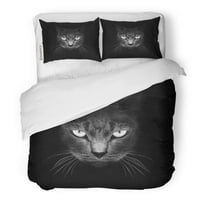 Posteljina seta siva crna njuška mačka na očima lica bijelog dvostruke veličine prekrivača sa jastukom