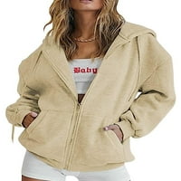Ženska prevelika zip up duksela Y2K jakna vrećicu Basic Basic patentni kaput sa kapuljačom