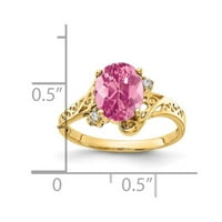 14k žuto zlato 9x ovalni ružičasti turmalin pravi dijamantni prsten