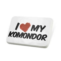 Porcelein pin Volim svoj Komondor pas iz Mađarske badge Lapel - Neonblond