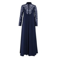 Clearsance Ljetne haljine za žene s dugim rukavima odštampana casual maxi a-line okrugla dekolična haljina