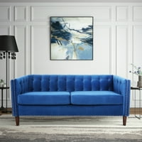 Nasjedačka kuća 77.5 Flared ARM sa reverzibilnim jastukom, plava luksuzna baršunata trosjed