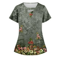 Ženski ljetni vrhovi ženski vrhunski rastezljivi modni ispisuje sa džepnim majicama kratkih rukava