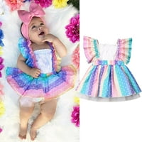 Douhoow Baby Girl Rainbow Tutu haljina zabava vjenčanica Bijela prsluk ljetna odjeća za dojenčad
