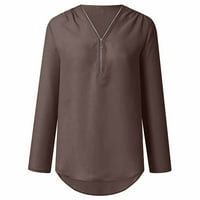 Ženske ljetne majice s dugim rukavima Zip Casual Tunic V-izrez Blouse Bluze Tops Hot8SL4867403
