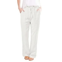Wavsuf ženske hlače plus veličine čvrste ravne noge s džepovima bijele hlače veličine 2xl
