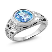Gem Stone King 4. CT ovalni milenijumski plavi mistični kvarcni srebrni rubni prsten