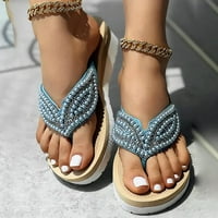 Ženske otvorene nožne sandale - Rhinestone Pearl casual sandale plave veličine 7,5