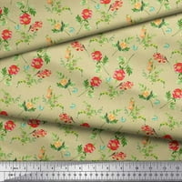 Soimoi Beige Rayon tkanina od listova i božur cvjetni tiskani tkaninski dvorište širom