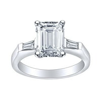 Carat Emerald & Baguette Cut White Prirodni dijamantski zaručnički prsten u 14K čvrstim bijelim zlatnim