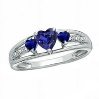 CT bijelo zlato Žene Gemstone Heart Blue Sapphires Diamond Ring, Veličina 6.5