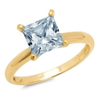 CT briljantne princeze rezani prirodni švicarski plavi topaz 14k žuti zlatni pasijans prsten sz 4.5