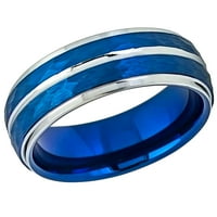 Muškarci Žene Volfram Carbide Vjenčani prsten Comfort FIT učvršćen rub čekić plavi ton volfram prsten