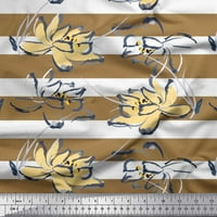 Soimoi smeđa Poli Georgette Tkanina Stripe i skica Lotus cvjetna otisnuta zanata od dvorišta široka