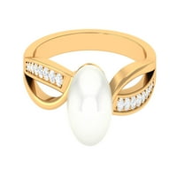 Prsten za beskonačnost za žene, slatkovodni biserni solitaire Prsten sa dijamant, 14k žuto zlato, SAD