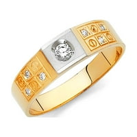 Dragulji LU 14K bijeli i žuti zlatni prsten dva tonska okrugla kubična cirkonija CZ Muška godišnjica