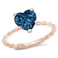 2.0ct Heart Cut Prirodni London Blue Topaz 18K ružičasto zlato Angažovanje prstena veličine 6.5