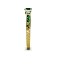 Smaragd i dijamantski milgrain radni kamen prsten sa bočnim smaragdom 0. CT TW u 14K žutom zlatu .Size