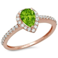 1,32CT kruška rezana zelena prirodna peridot 14k Gold Gold Anniverment Angagement Halo prsten veličine