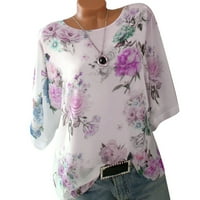 Purple T majice za žene plus veličine labavog cvjetnog ispisa Slash izrez bluza pulover majica Šifon