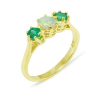 Britanci napravio 14k žuto zlatni prsten s prirodnim rašćim i smaragdnim ženskim prstenom - Opcije veličine