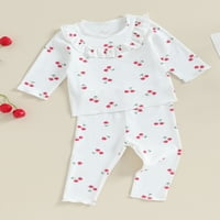 Liacowi novorođenčad pada odijelo za djevojčice Djevojke odjeću ruffle dugi rukav Cherry Print Tops