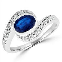 MDR170020-6. 1. CTW ovalni plavi safir bypail cocktail prsten u 14k bijelo zlato - 6,75