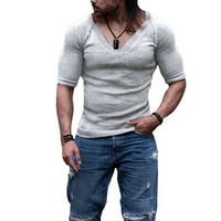 Muška majica Jednostavni slatki V izrez pulover kratkih rukava, ležerna lagana bluza siva veličina L