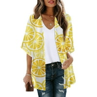 Ljetni vrhovi za ženske pulover Chemise V-izrez za rezanje tiskanim žutim l