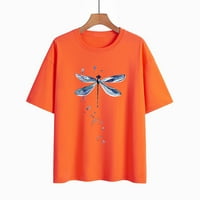 Njoeus ženske odjeće T majice za žene Par modni smiješni akvarel leptir uzorak uzorak okrugli vrat pulover