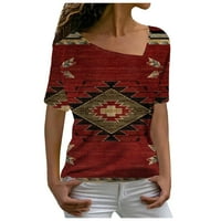 Knosfenski ženski kratki rukav geometrijski V izrez ljetni casual t majice s