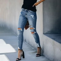 Haxmnou Fashion Women gumb Pocket rupa visoke struk traper hlače Skinny Slim Casual Jeans Blue XXL